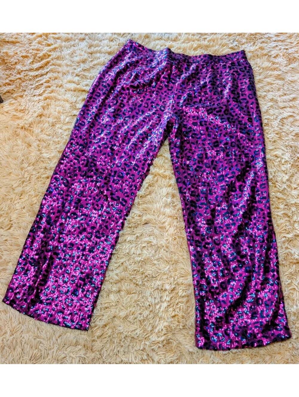 Pink Black Sequin Animal Print Pants 4X